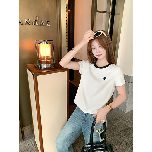 <曾小咸推荐>高级感气质简约撞色圆领短袖T恤 商品图3