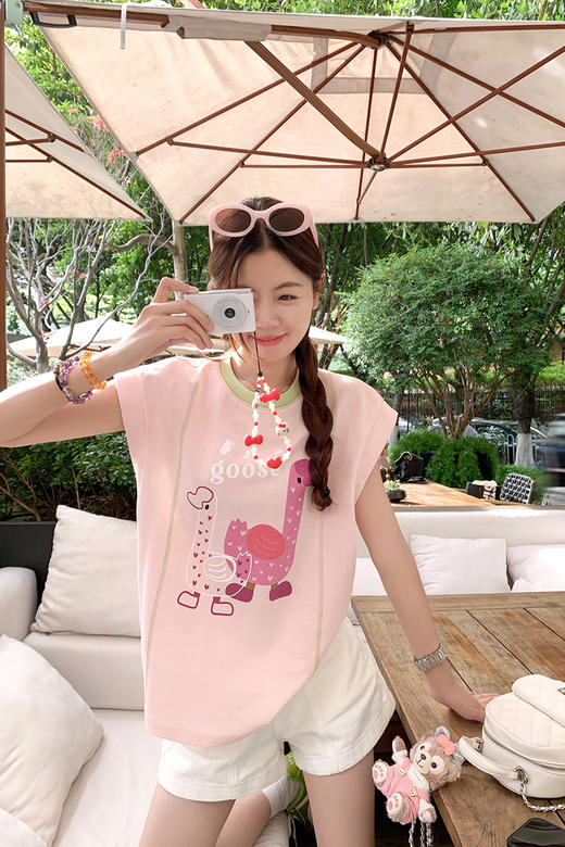 <曾小咸推荐>韩版可爱印花粉色短袖T恤 商品图5
