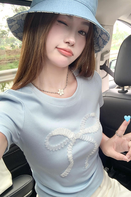 <曾小咸推荐>韩系蝴蝶结小众显瘦百搭短袖T恤 商品图5