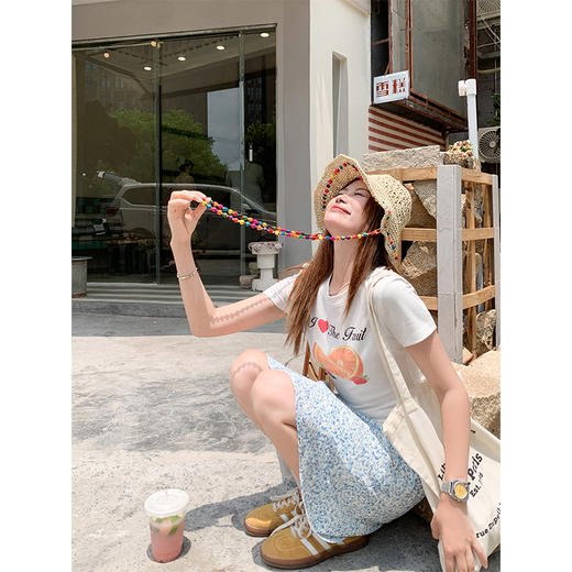 <曾小咸推荐>爱心水果印花正肩短袖T恤女修身 商品图3