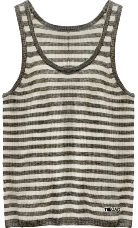 极细黄金羊毛圆领条纹背心