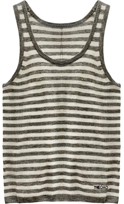 极细黄金羊毛圆领条纹背心 商品图0