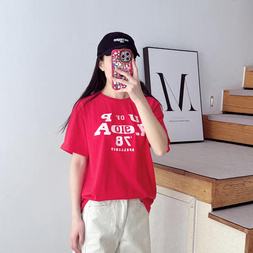SPELLEDIT2025夏季新品学院风T恤复古印花设计感百搭短袖上衣女 商品图9