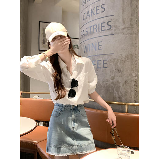 <曾小咸推荐>现货秒杀！最后一波 ！！韩系浅色牛仔拼蕾丝半身短裙 日常189.99 立减110 秒杀79.99！ 商品图2