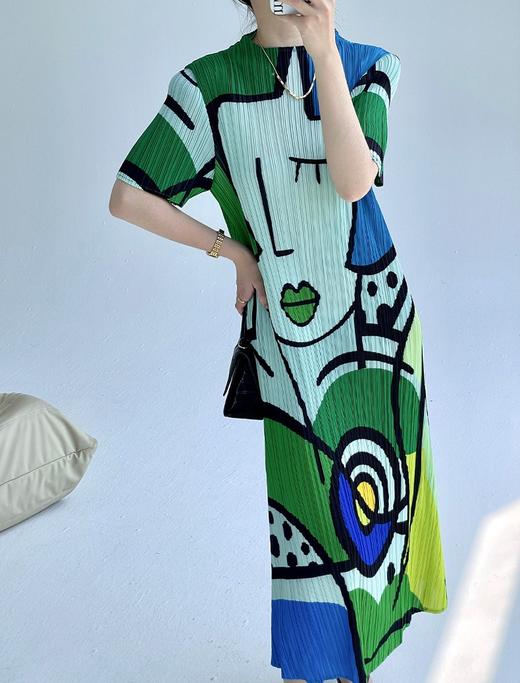 解救炎夏南韩丝天丝亚麻丝三宅抽象图案连衣裙 商品图1