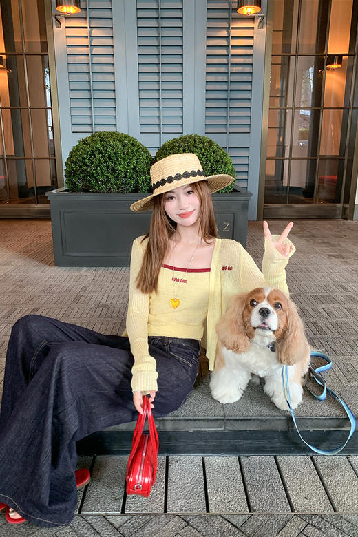 <曾小咸推荐>韩系刺绣字母针织开衫吊带两件套 商品图5