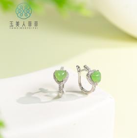 玉美人菲菲#S925碧玉爱心蛋面耳坠约8mm 商品图0
