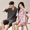 自然醒素香情侣睡衣女夏针织棉短袖短裤开衫韩版卡通加大码男士夏天家居服套装QH 商品缩略图6