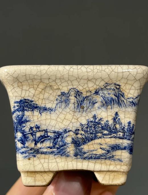 开片瓷青花绘山水四方花盆，顺丰包邮 商品图12