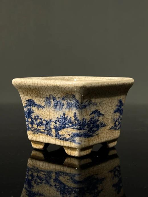开片瓷青花绘山水四方花盆，顺丰包邮 商品图3