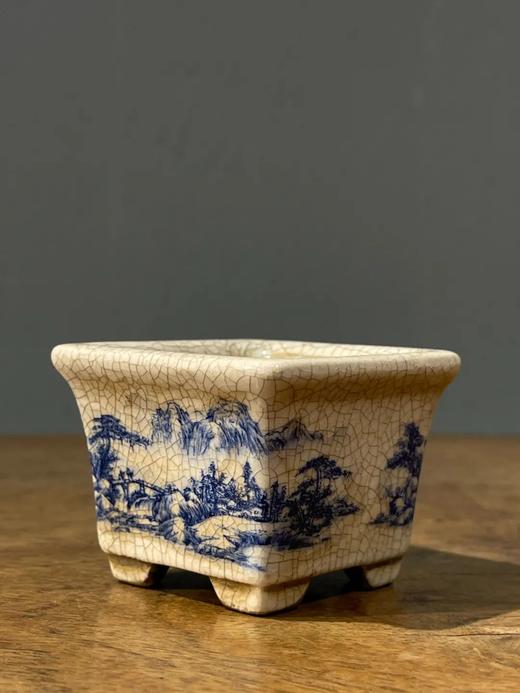开片瓷青花绘山水四方花盆，顺丰包邮 商品图9