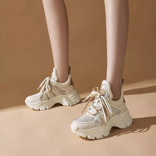 「K」洛诗琳15136设计师款气质超轻显高显瘦真皮老爹休闲运动鞋1110 商品图1