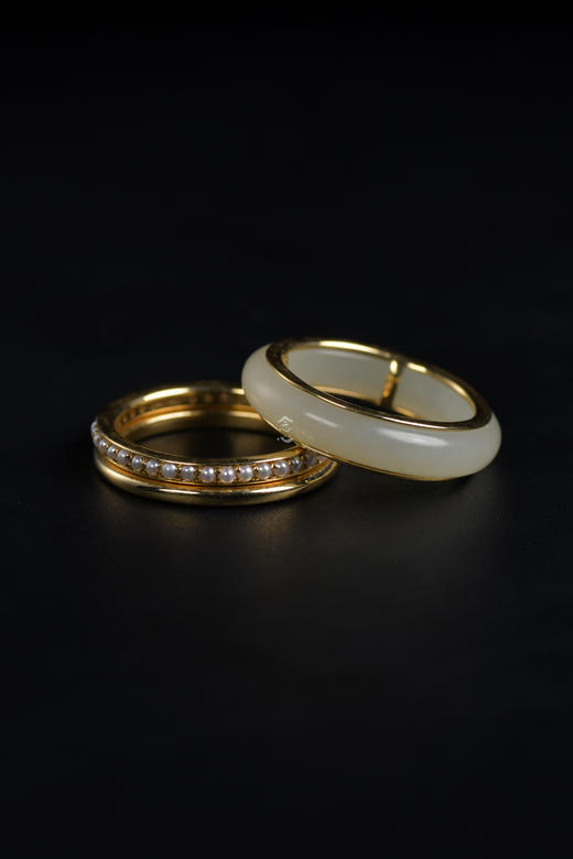 清代和田玉18K金三环套戒指 商品图4