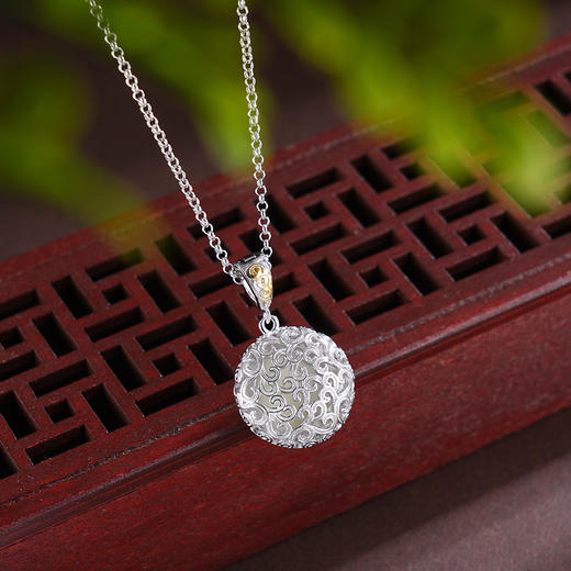 子佩集S925银【流景扬辉】套链【DZ06681】纯银和田玉镀金项链2504 商品图2