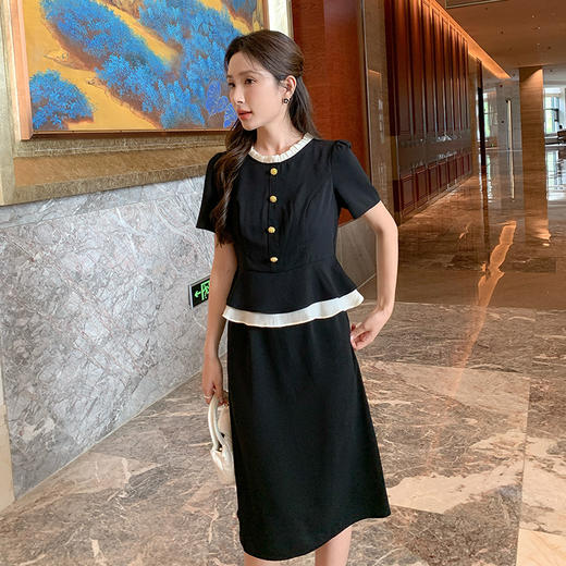 奢姿大码女装2025夏季气质撞色圆领连衣裙胖妹妹时尚减龄拼接裙子9952853310【1】 商品图1