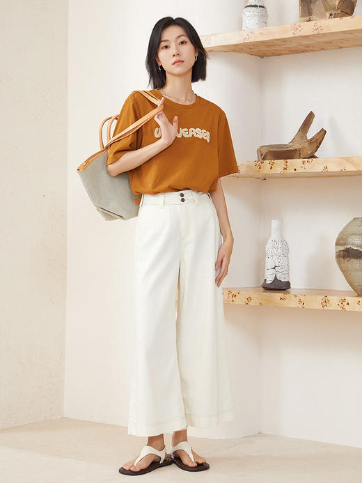 两粒扣纯色阔腿休闲裤女2025年夏季新款高腰百搭显瘦九分裤 商品图1