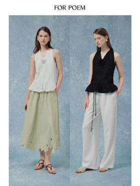 ForPoem 现货 25/SS原创设计度假风镂空棉立体花荷叶边挂脖背心上衣