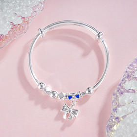 子佩集S999银【祥蝶雅宝】童镯【ZZSZ003】纯银蓝色蝴蝶结2504