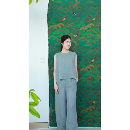 【抖音专属】新中式马甲（25704203朝雾）+直筒裤（25709204朝雾） 商品图0