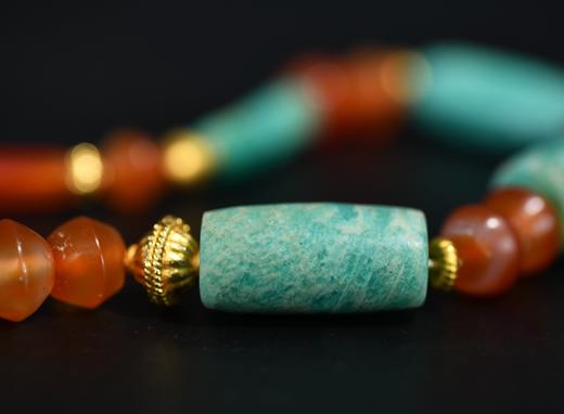 清代天河石老玛瑙竹节纯金麻花隔片项链 商品图4