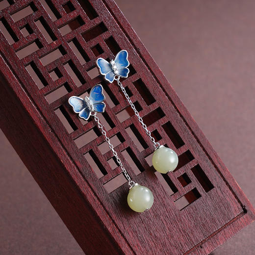 子佩集S925银【玉蝶奇缘】耳钉【ED04012】纯银和田玉蝴蝶2504 商品图3