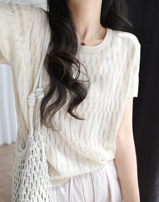 特殊织理工艺松弛感莱赛尔亚麻镂空网眼针织衫 商品图5