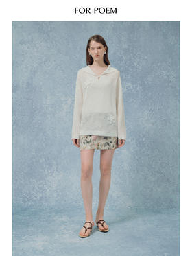 ForPoem 现货 25/SS原创设计海军领立体花亚麻镂空钩针长袖防晒罩衫