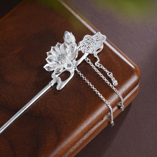 子佩集S990银【福荷清韵】发簪【QSFZ009】纯银花丝莲花荷花2504 商品图6