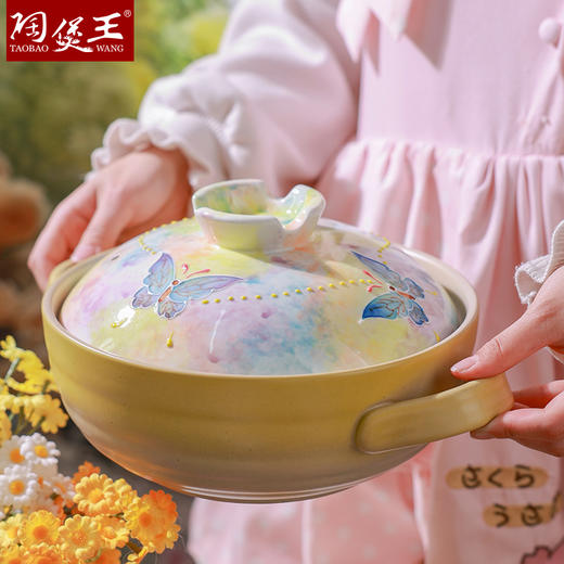 【唐味煲-紫韵蓝蝶】陶煲王新款手绘堆彩砂锅耐高温陶瓷煲汤锅家用炖汤陶瓷煲釉下彩浮雕蝴蝶锅 商品图6