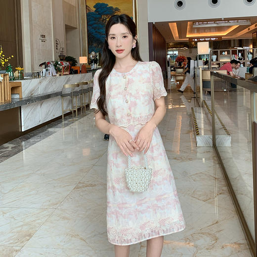 奢姿大码女装2025夏季时尚假两件拼接连衣裙胖妹妹印花减龄裙子9952890488 商品图2