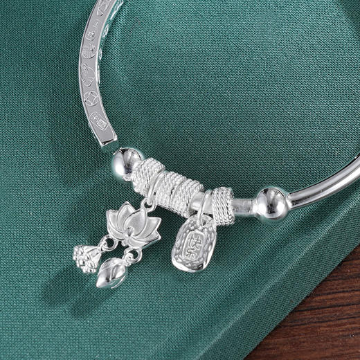 子佩集S999银【幸福莲华】手镯【ZZSZ012】纯银四方莲花健康快乐开口2504 商品图3