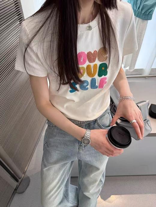 【重工精致T恤】彩色字母重工刺绣短袖T恤-喜出 商品图7