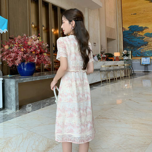 奢姿大码女装2025夏季时尚假两件拼接连衣裙胖妹妹印花减龄裙子9952890488 商品图3