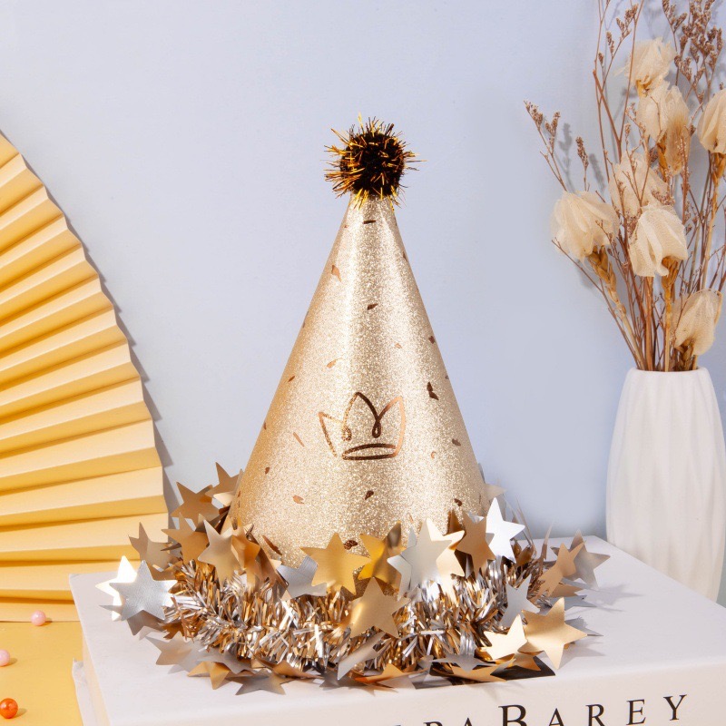 多款颜色绒球星星围边生日帽 【加入购物车和蛋糕一起结算，单独购买不配送不邮寄】