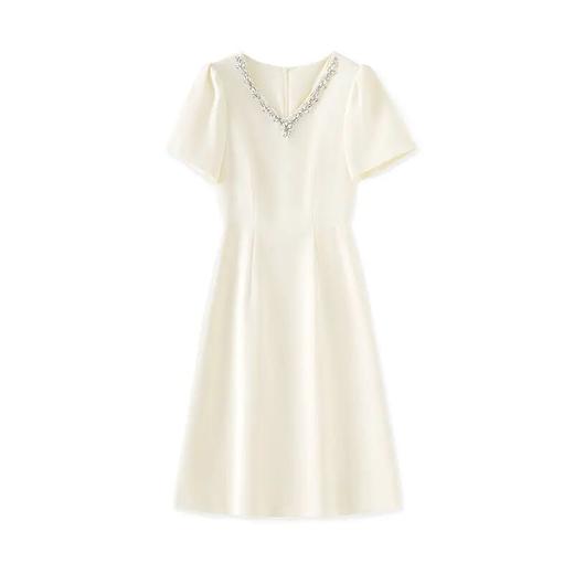 「高货wl」全新升级【铂金会员293/天猫399/差价106】(10930)洛诗琳名媛重工V领镶钻短袖收腰连衣裙2025法式高品质裙子 商品图4