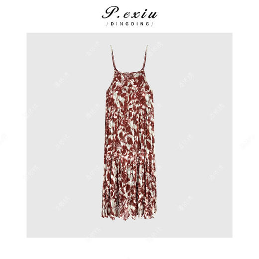 03-4潘依绣丁丁宠粉【巴黎香颂】重工植绒烧花度假风吊带连衣裙W-63017 商品图2