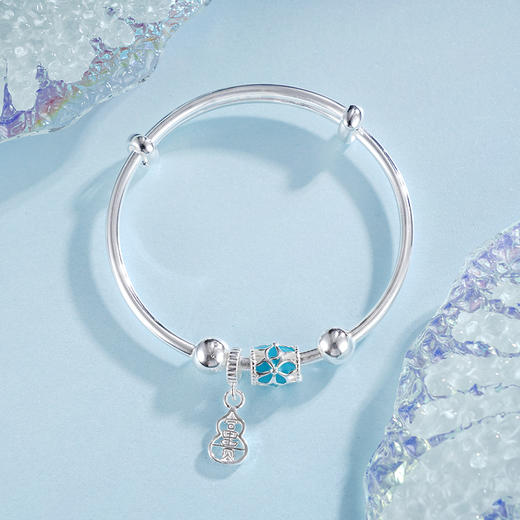 子佩集S999银【招财葫宝】童镯【ZZSZ004】纯银葫芦蓝花2504 商品图5