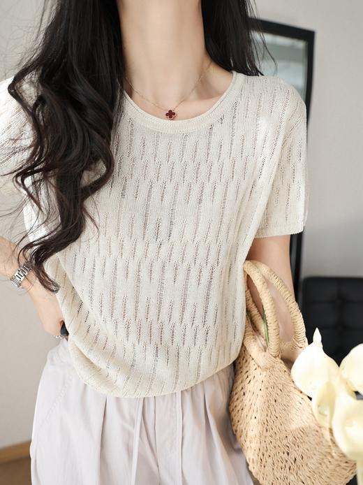 特殊织理工艺松弛感莱赛尔亚麻镂空网眼针织衫 商品图6