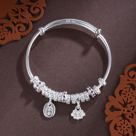 子佩集S999银【康乐永吉】童镯【ZZSZ006】纯银腰缠万贯钱串彩圈平安喜乐健康盘缠盘缠2504