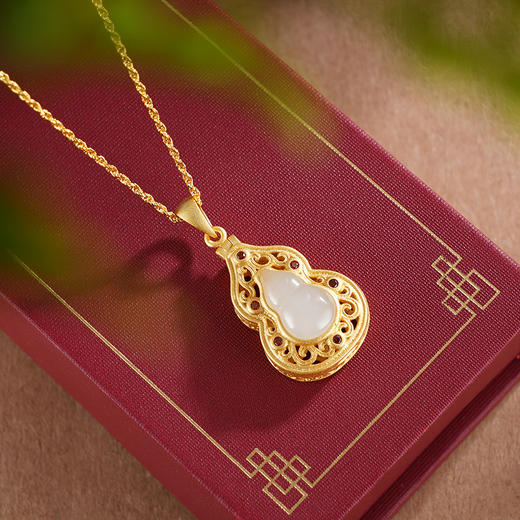 子佩集S925银【祥瑞如期】套链【DZ05209】纯银和田玉镀金葫芦可打开项链2504 商品图1