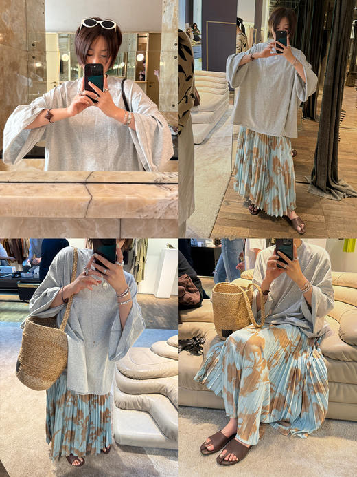 HIDEMI “我们做印花”系列原创手绘艺术感晕染缎面百褶吊带半裙设计感套装 百褶吊带/百褶半裙 商品图2