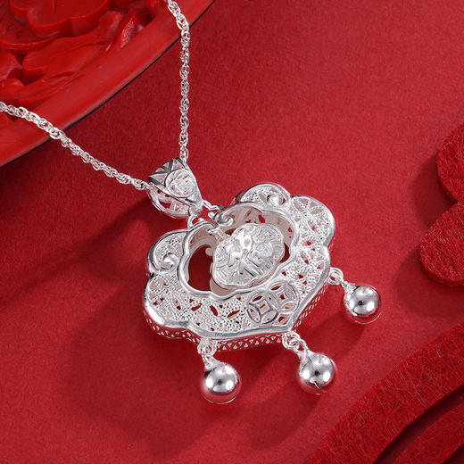 子佩集S990银【福星】福之将至长命锁套链【CM4011】纯银花丝锁项链2504 商品图3