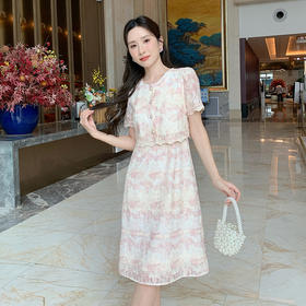 奢姿大码女装2025夏季时尚假两件拼接连衣裙胖妹妹印花减龄裙子9952890488