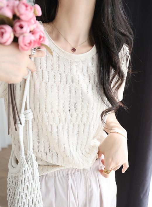 特殊织理工艺松弛感莱赛尔亚麻镂空网眼针织衫 商品图3