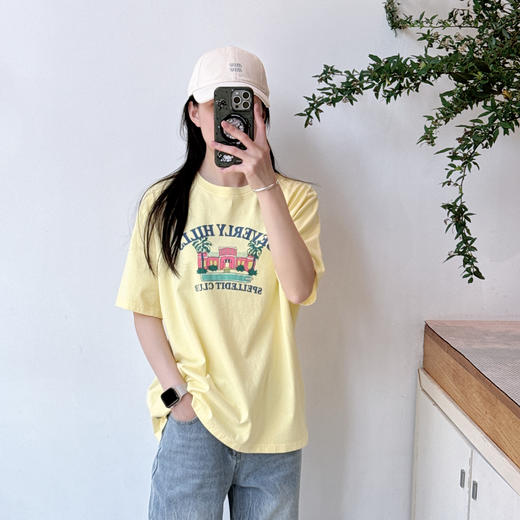 SPELLEDIT2025春季新款比弗利山庄T恤宽松休闲时尚印花短袖上衣女 商品图1