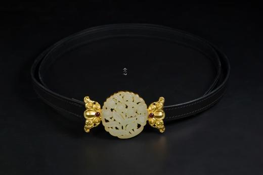 錾刻银鎏金双蝴蝶和田玉镂空花枝碧玺皮带 商品图0