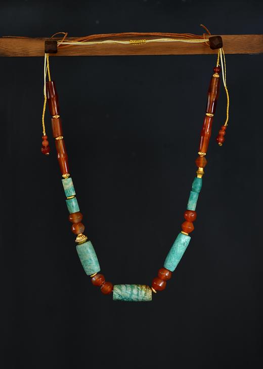 清代天河石老玛瑙竹节纯金麻花隔片项链 商品图3