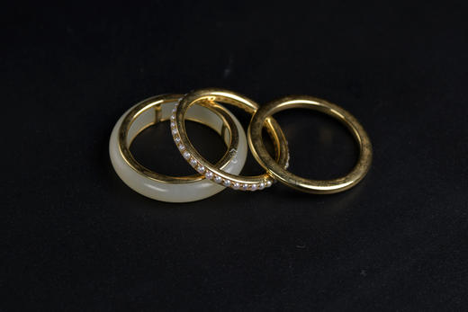 清代和田玉18K金三环套戒指 商品图2