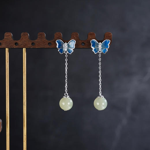 子佩集S925银【玉蝶奇缘】耳钉【ED04012】纯银和田玉蝴蝶2504 商品图2