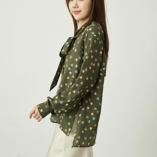 「K」洛诗琳13720气质真丝印花上衣2025夏季新款桑蚕丝飘带衬衫女22279 商品图2